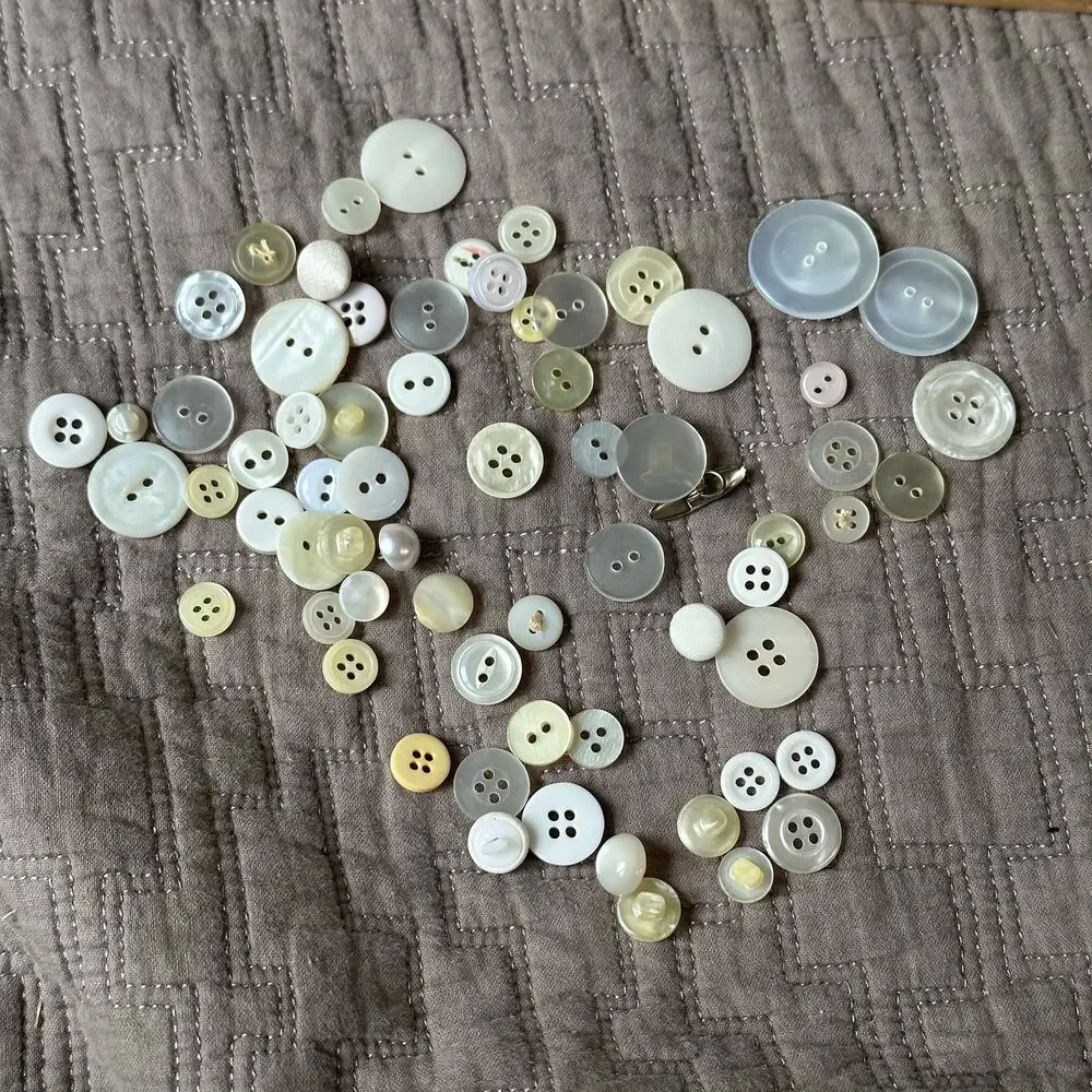 Lot of 50+ Vintage Buttons White Clear Ivory Yellow Ecru Off White Various Loose